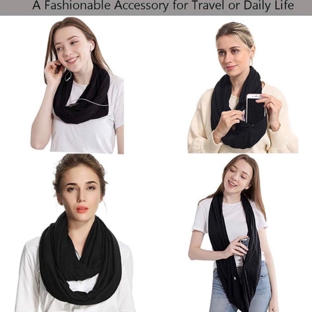 Beyond Yoga Black Infinity Scarf with Zipper Pocket